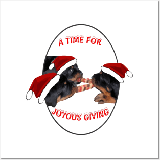 A Time Of Joyous Giving Rottweiler Holiday Greetings Posters and Art